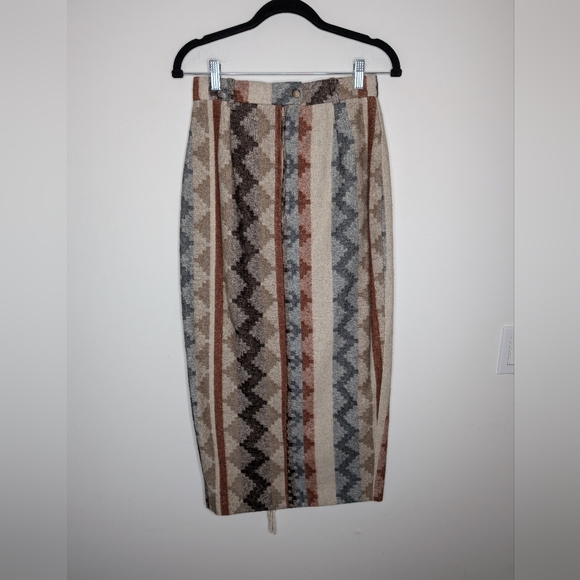Vintage Avalanche Wool Blend Aztec Fringe Midi Skirt 10 - Picture 2 of 4